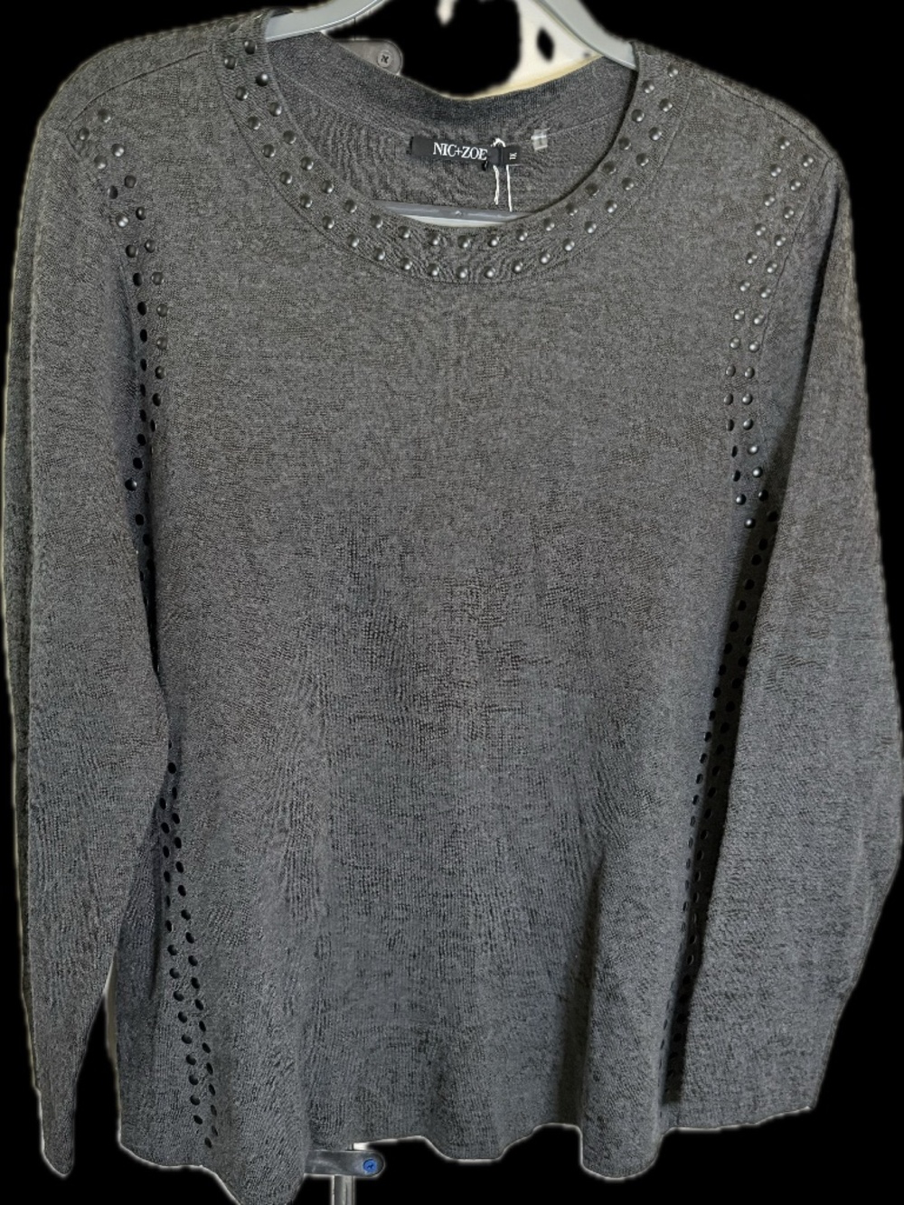 Nic+Zoe gray studded eyelet sweater